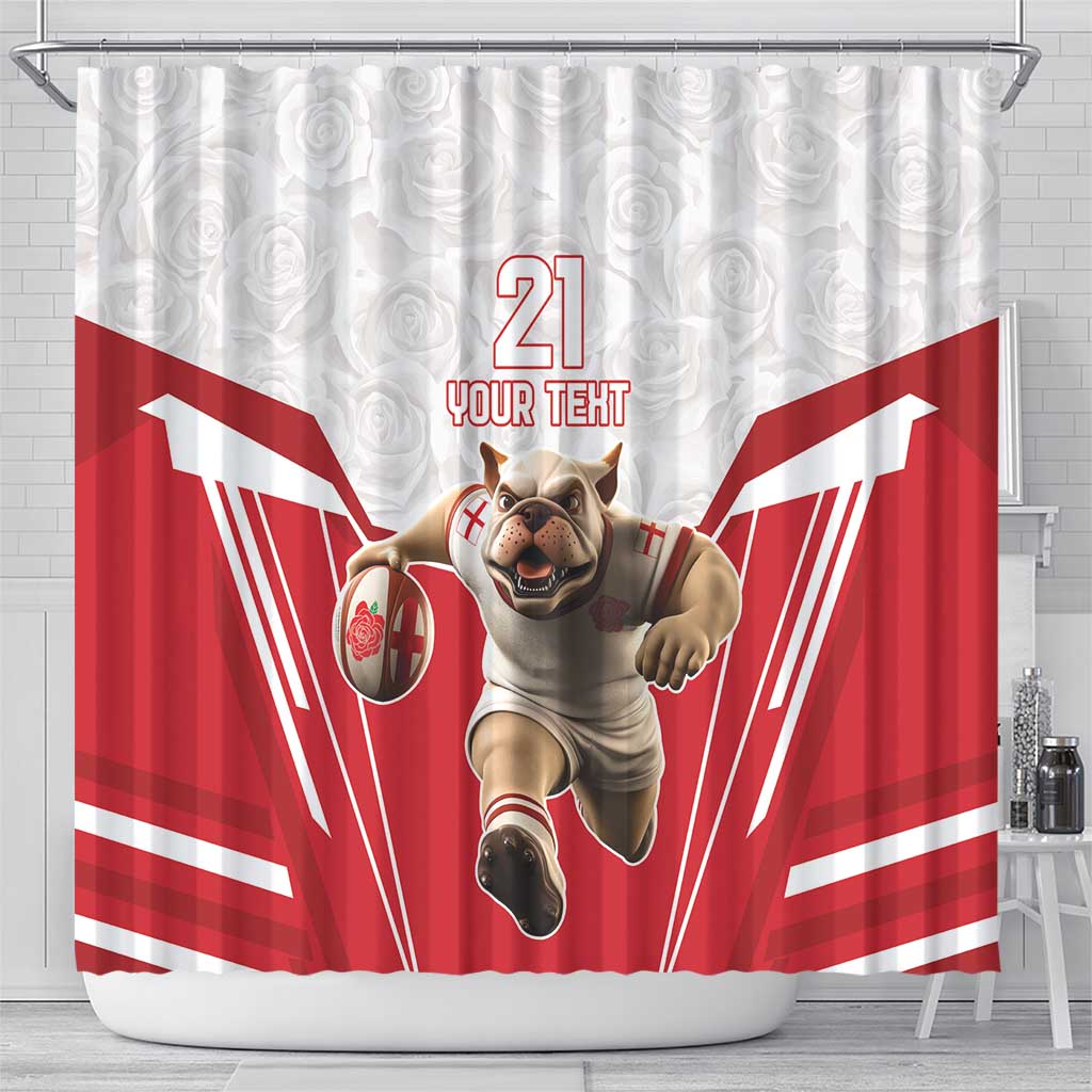 England Rugby Custom Shower Curtain English Bull Dog Mascot Sporty