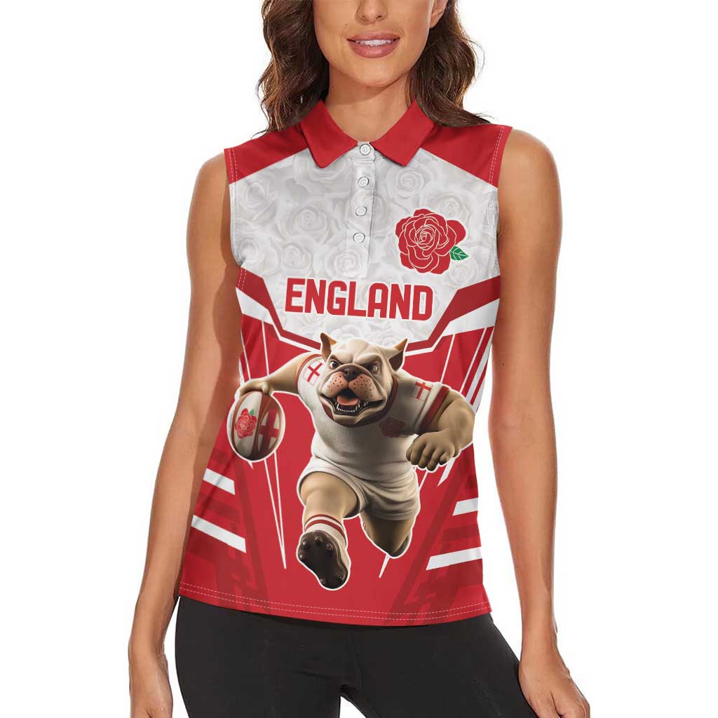 England Rugby Custom Women Sleeveless Polo Shirt English Bull Dog Mascot Sporty