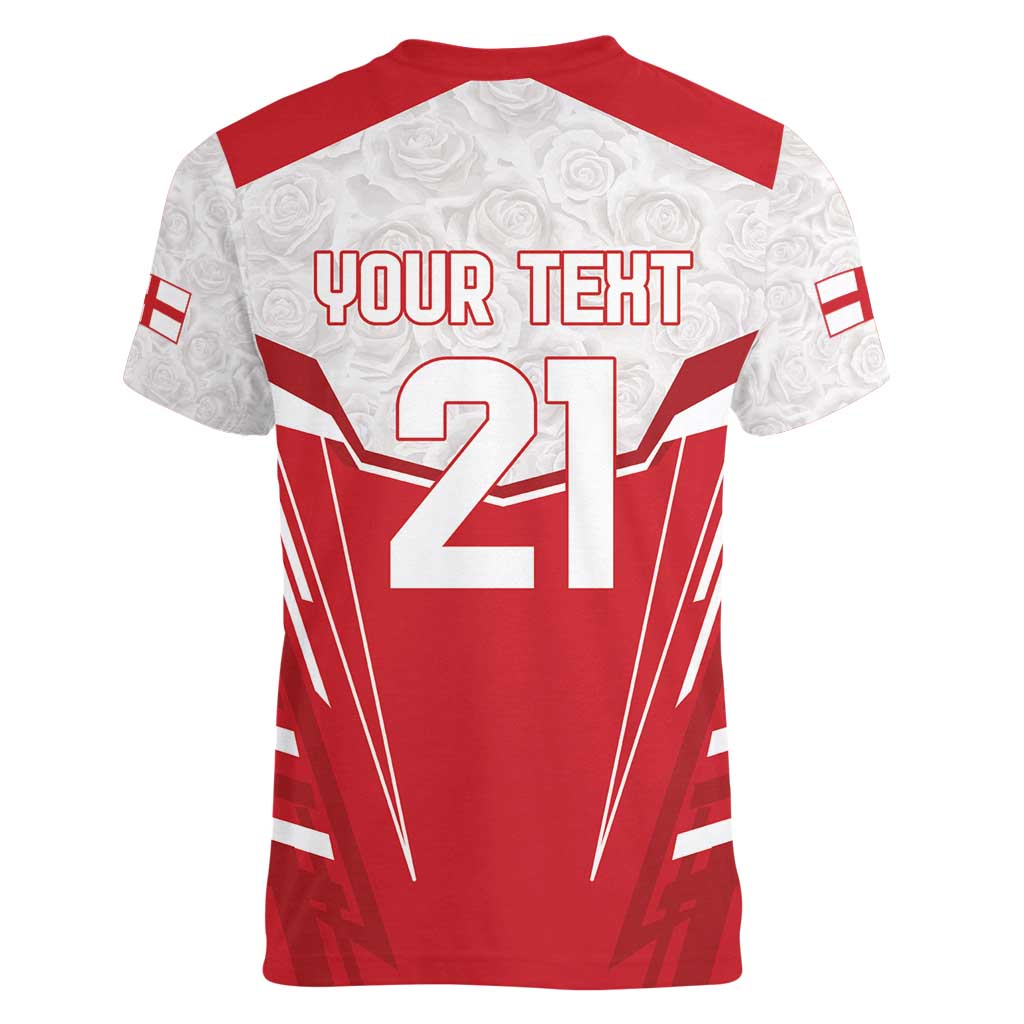 England Rugby Custom Women V-Neck T-Shirt English Bull Dog Mascot Sporty