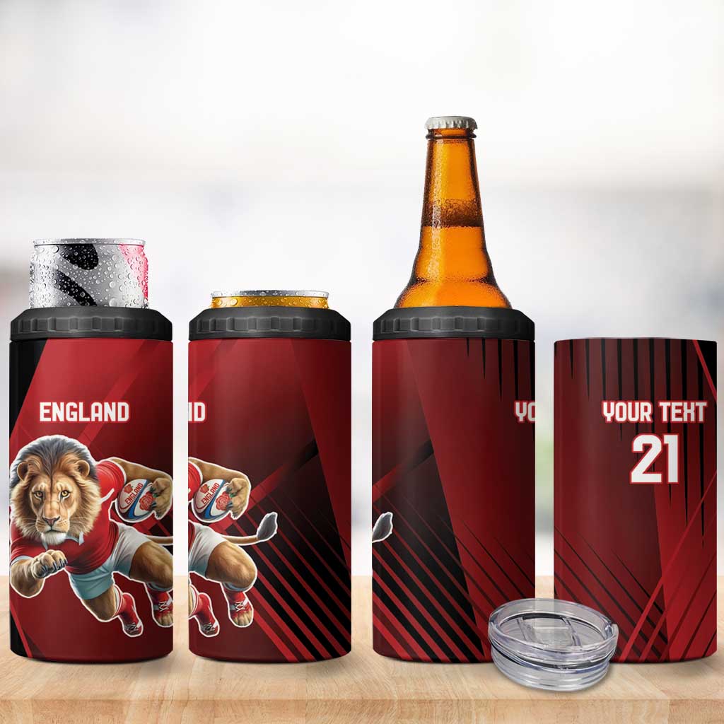 England Rugby Custom 4 in 1 Can Cooler Tumbler Lion Mascot Sporty