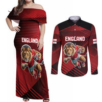 England Rugby Custom Couples Matching Off Shoulder Maxi Dress and Long Sleeve Button Shirt Lion Mascot Sporty