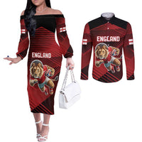 England Rugby Custom Couples Matching Off The Shoulder Long Sleeve Dress and Long Sleeve Button Shirt Lion Mascot Sporty