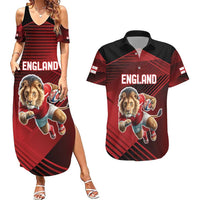 England Rugby Custom Couples Matching Summer Maxi Dress and Hawaiian Shirt Lion Mascot Sporty