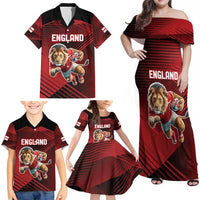 England Rugby Custom Family Matching Off Shoulder Maxi Dress and Hawaiian Shirt Lion Mascot Sporty