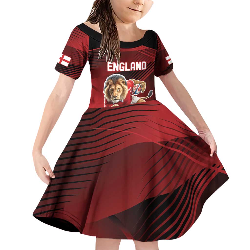 England Rugby Custom Family Matching Off Shoulder Short Dress and Hawaiian Shirt Lion Mascot Sporty