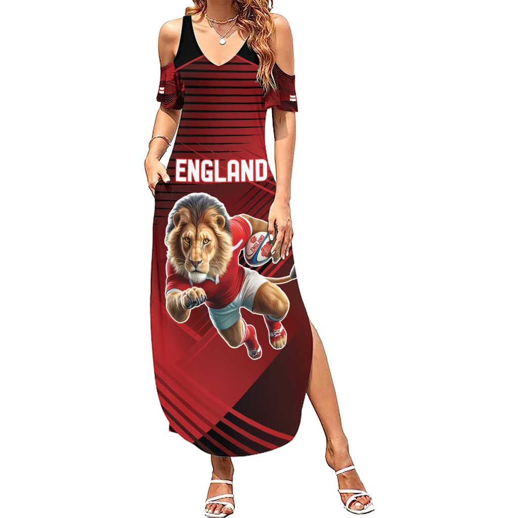 England Rugby Custom Family Matching Summer Maxi Dress and Hawaiian Shirt Lion Mascot Sporty