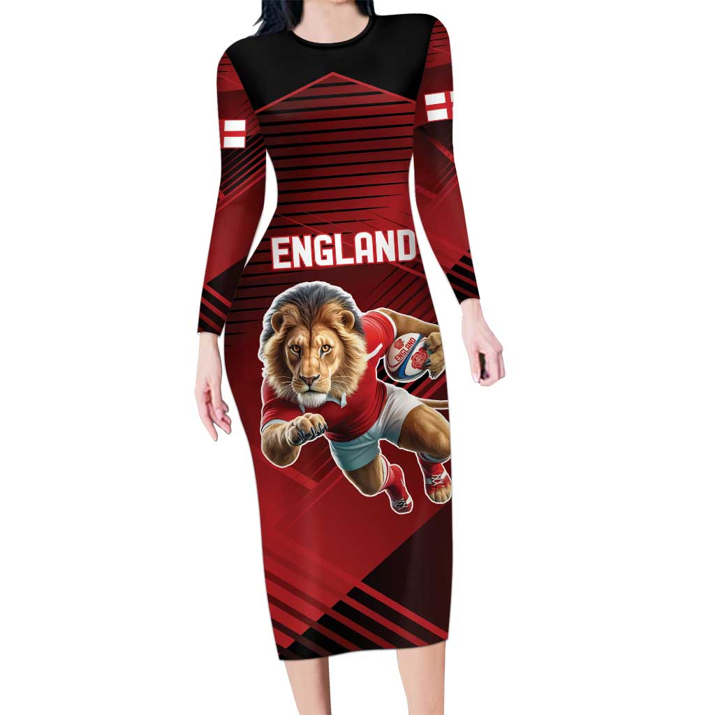 England Rugby Custom Long Sleeve Bodycon Dress Lion Mascot Sporty