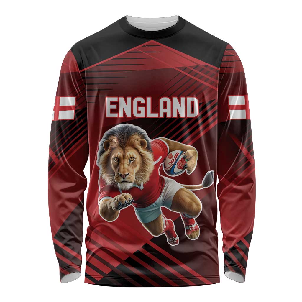 England Rugby Custom Long Sleeve Shirt Lion Mascot Sporty
