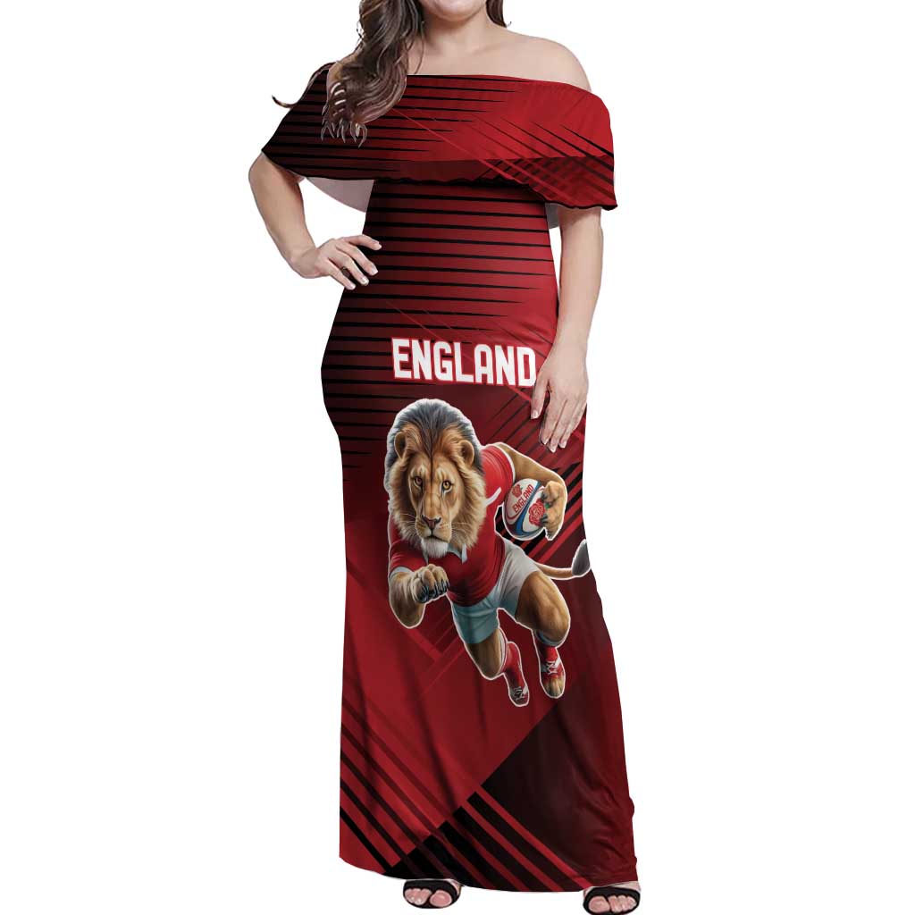 England Rugby Custom Off Shoulder Maxi Dress Lion Mascot Sporty