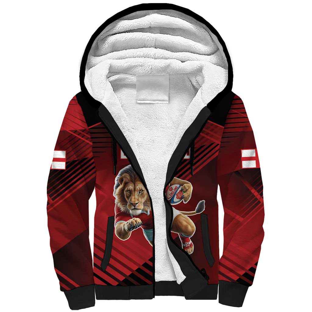 England Rugby Custom Sherpa Hoodie Lion Mascot Sporty