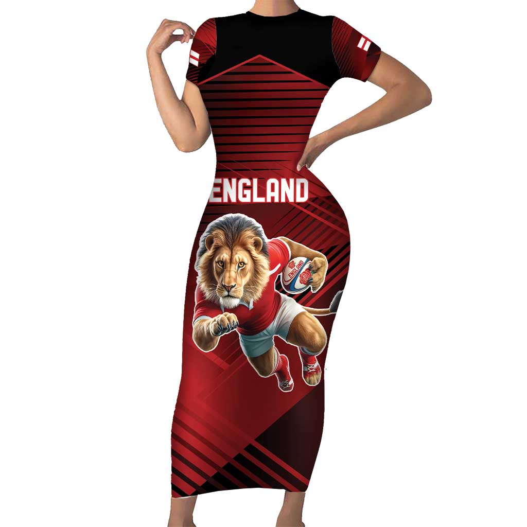England Rugby Custom Short Sleeve Bodycon Dress Lion Mascot Sporty