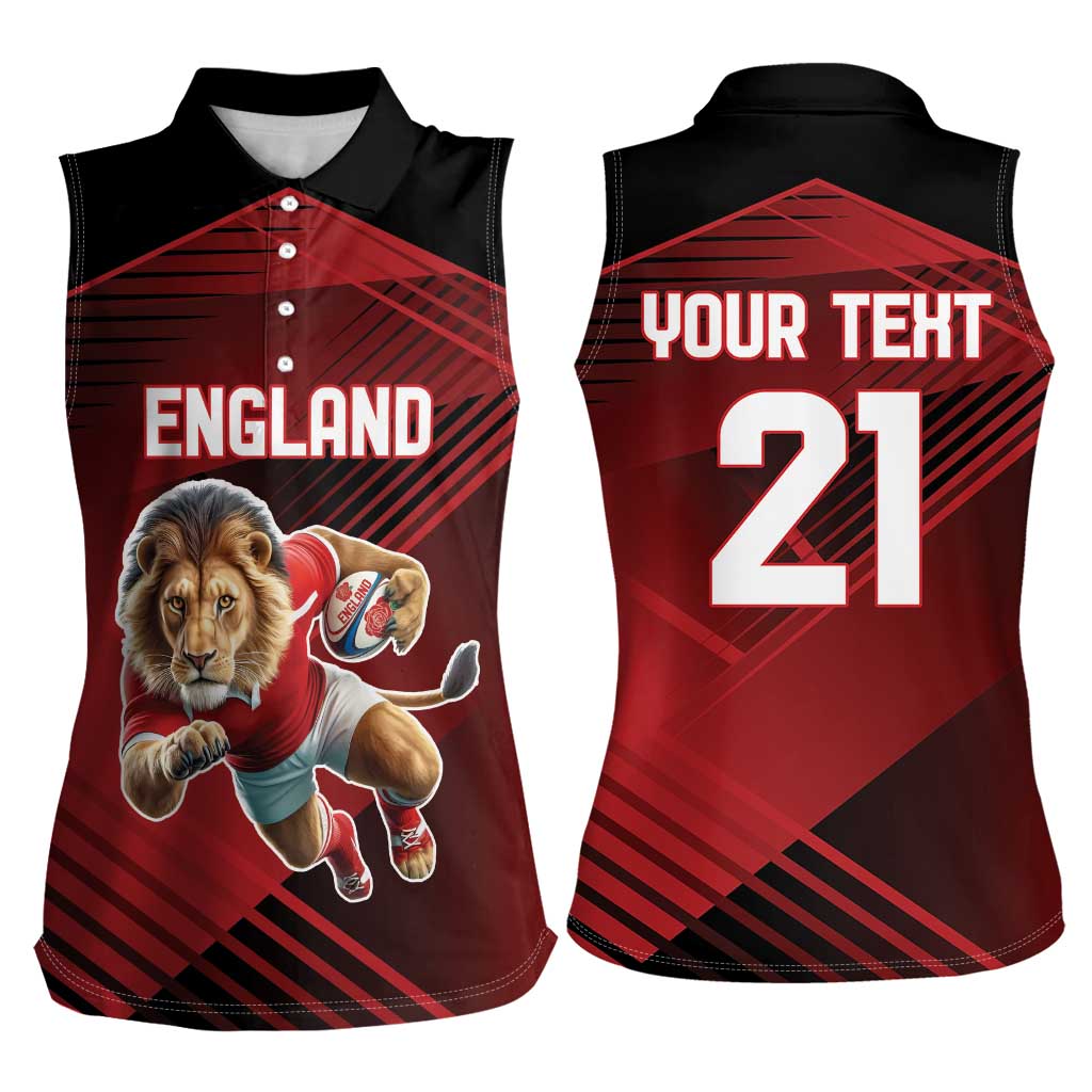 England Rugby Custom Women Sleeveless Polo Shirt Lion Mascot Sporty