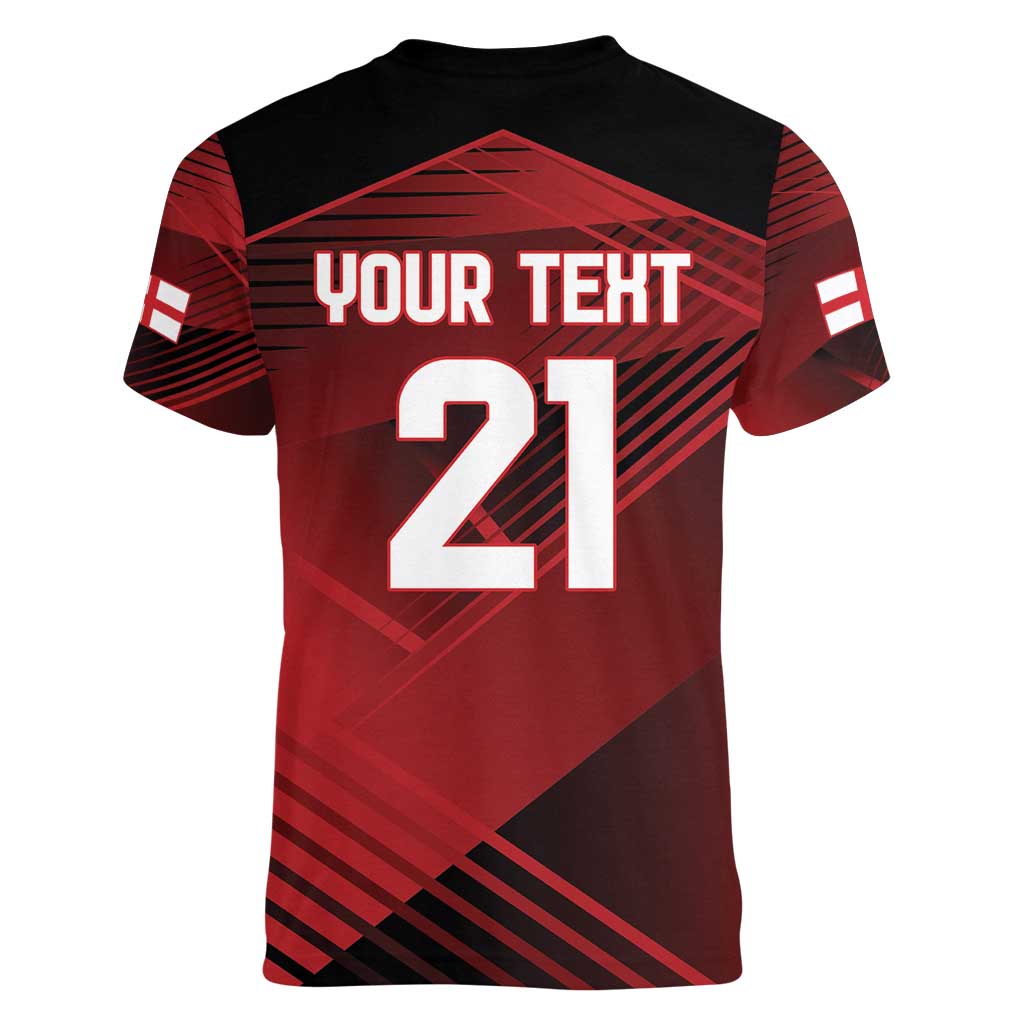 England Rugby Custom Women V-Neck T-Shirt Lion Mascot Sporty