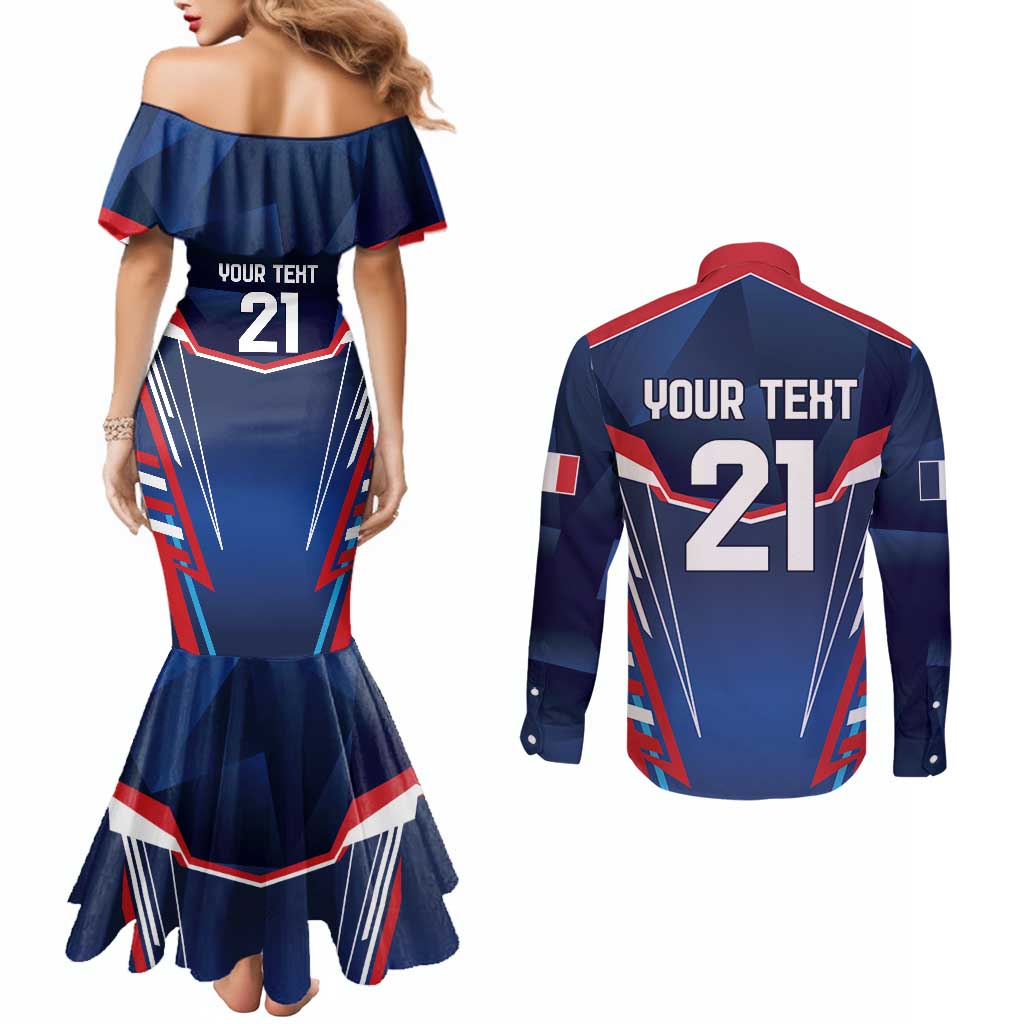 France Rugby Custom Couples Matching Mermaid Dress and Long Sleeve Button Shirt Coq Gaulois Never Less Than Everything