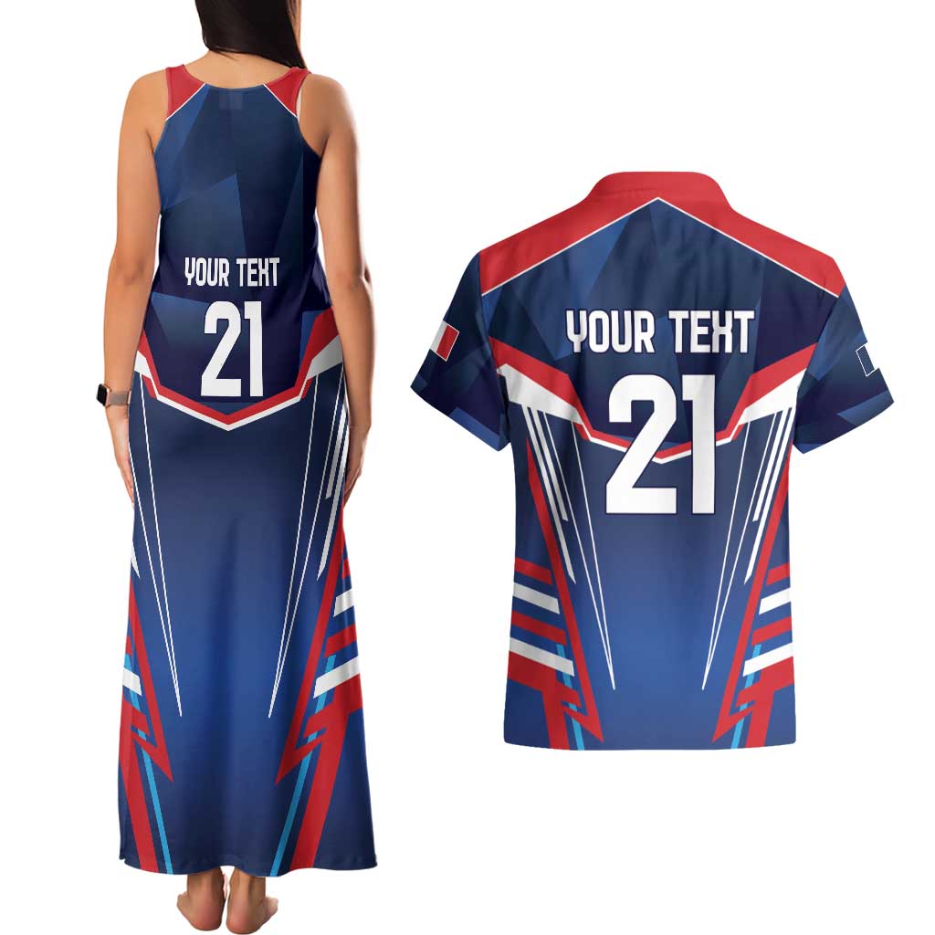 France Rugby Custom Couples Matching Tank Maxi Dress and Hawaiian Shirt Coq Gaulois Never Less Than Everything