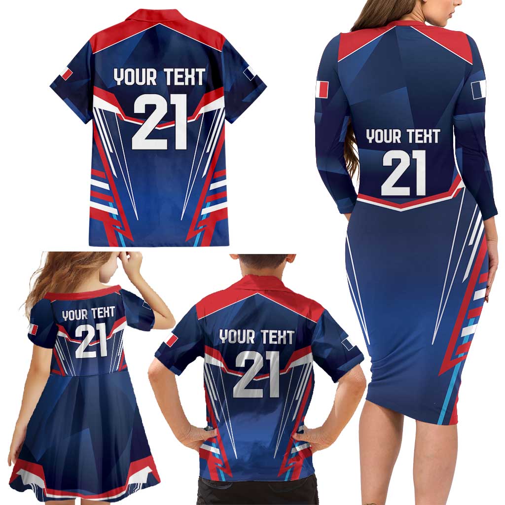 France Rugby Custom Family Matching Long Sleeve Bodycon Dress and Hawaiian Shirt Coq Gaulois Never Less Than Everything
