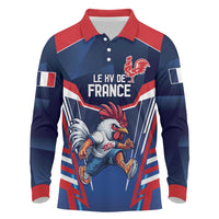 France Rugby Custom Long Sleeve Polo Shirt Coq Gaulois Never Less Than Everything
