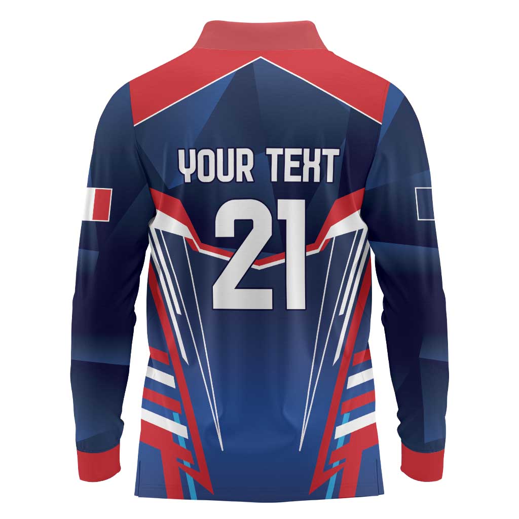 France Rugby Custom Long Sleeve Polo Shirt Coq Gaulois Never Less Than Everything