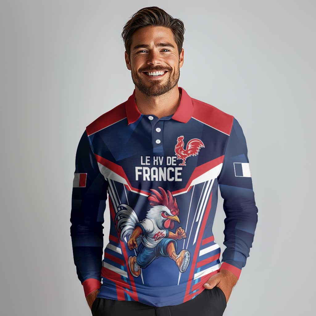 France Rugby Custom Long Sleeve Polo Shirt Coq Gaulois Never Less Than Everything