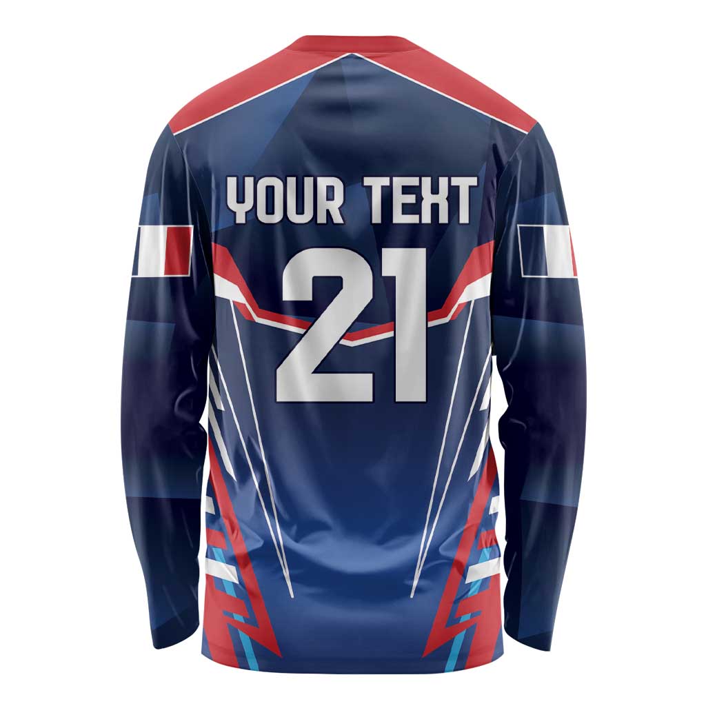 France Rugby Custom Long Sleeve Shirt Coq Gaulois Never Less Than Everything