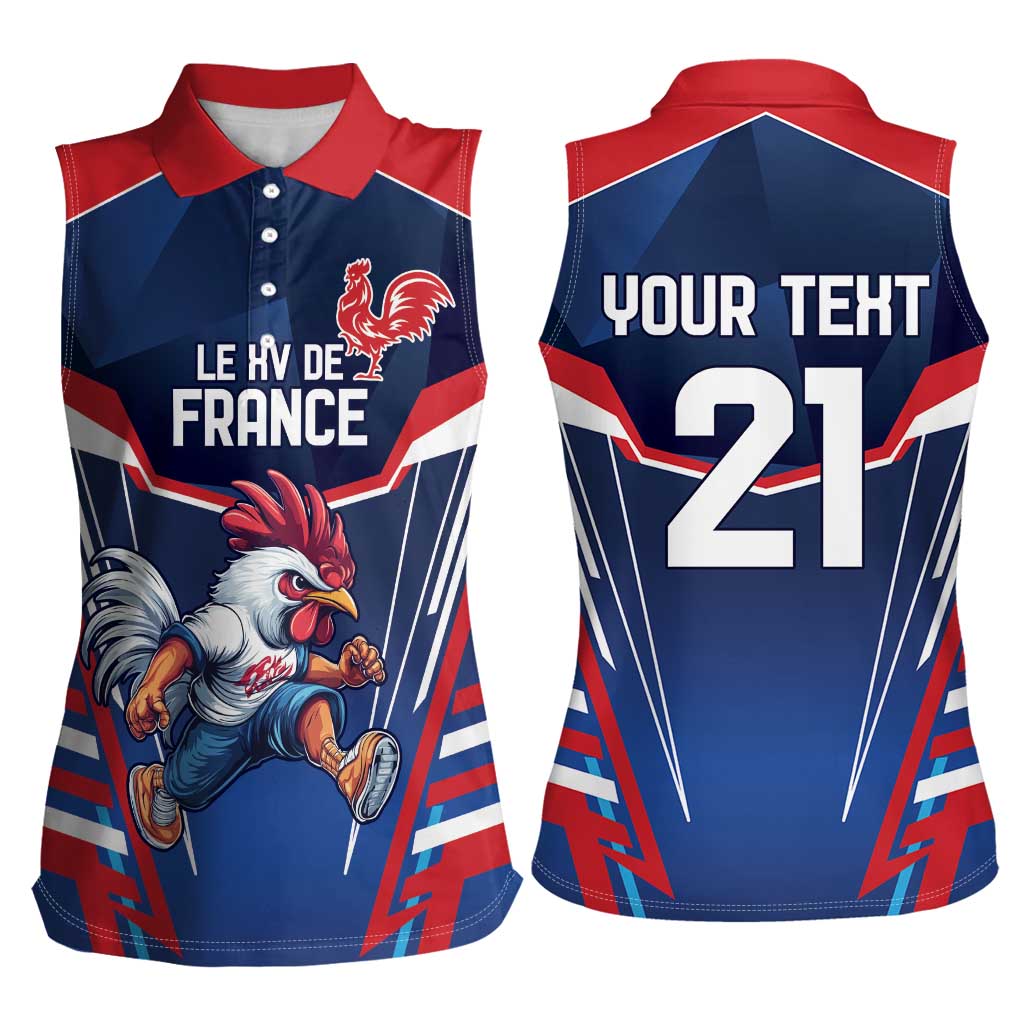 France Rugby Custom Women Sleeveless Polo Shirt Coq Gaulois Never Less Than Everything