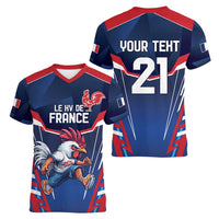 France Rugby Custom Women V-Neck T-Shirt Coq Gaulois Never Less Than Everything