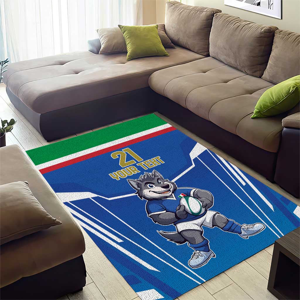 Italy Rugby Custom Area Rug Italian Wolf Mascot Go Gli Azzurri