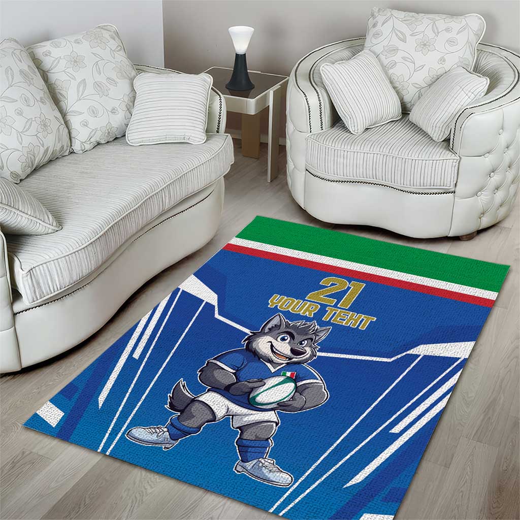 Italy Rugby Custom Area Rug Italian Wolf Mascot Go Gli Azzurri
