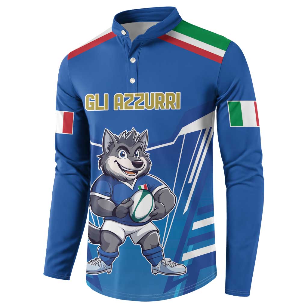 Italy Rugby Custom Button Sweatshirt Italian Wolf Mascot Go Gli Azzurri