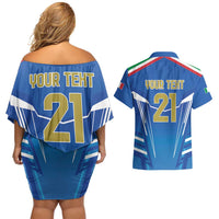 Italy Rugby Custom Couples Matching Off Shoulder Short Dress and Hawaiian Shirt Italian Wolf Mascot Go Gli Azzurri