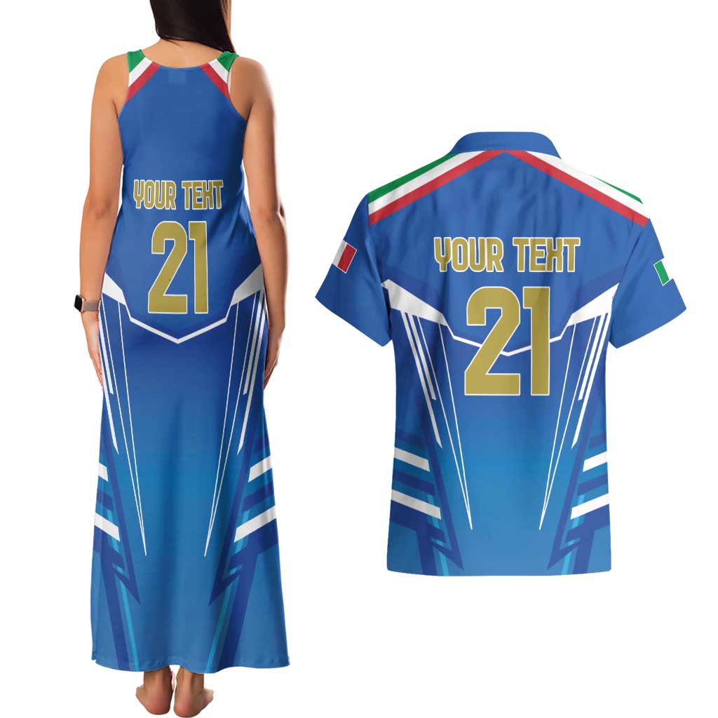 Italy Rugby Custom Couples Matching Tank Maxi Dress and Hawaiian Shirt Italian Wolf Mascot Go Gli Azzurri