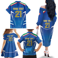 Italy Rugby Custom Family Matching Off The Shoulder Long Sleeve Dress and Hawaiian Shirt Italian Wolf Mascot Go Gli Azzurri