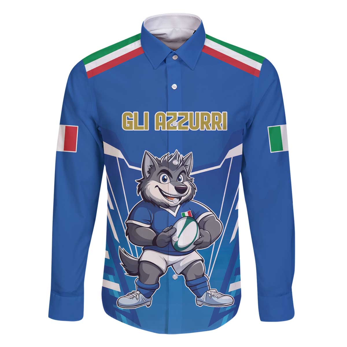 Italy Rugby Custom Family Matching Off The Shoulder Long Sleeve Dress and Hawaiian Shirt Italian Wolf Mascot Go Gli Azzurri