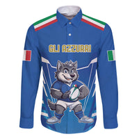 Italy Rugby Custom Family Matching Off The Shoulder Long Sleeve Dress and Hawaiian Shirt Italian Wolf Mascot Go Gli Azzurri