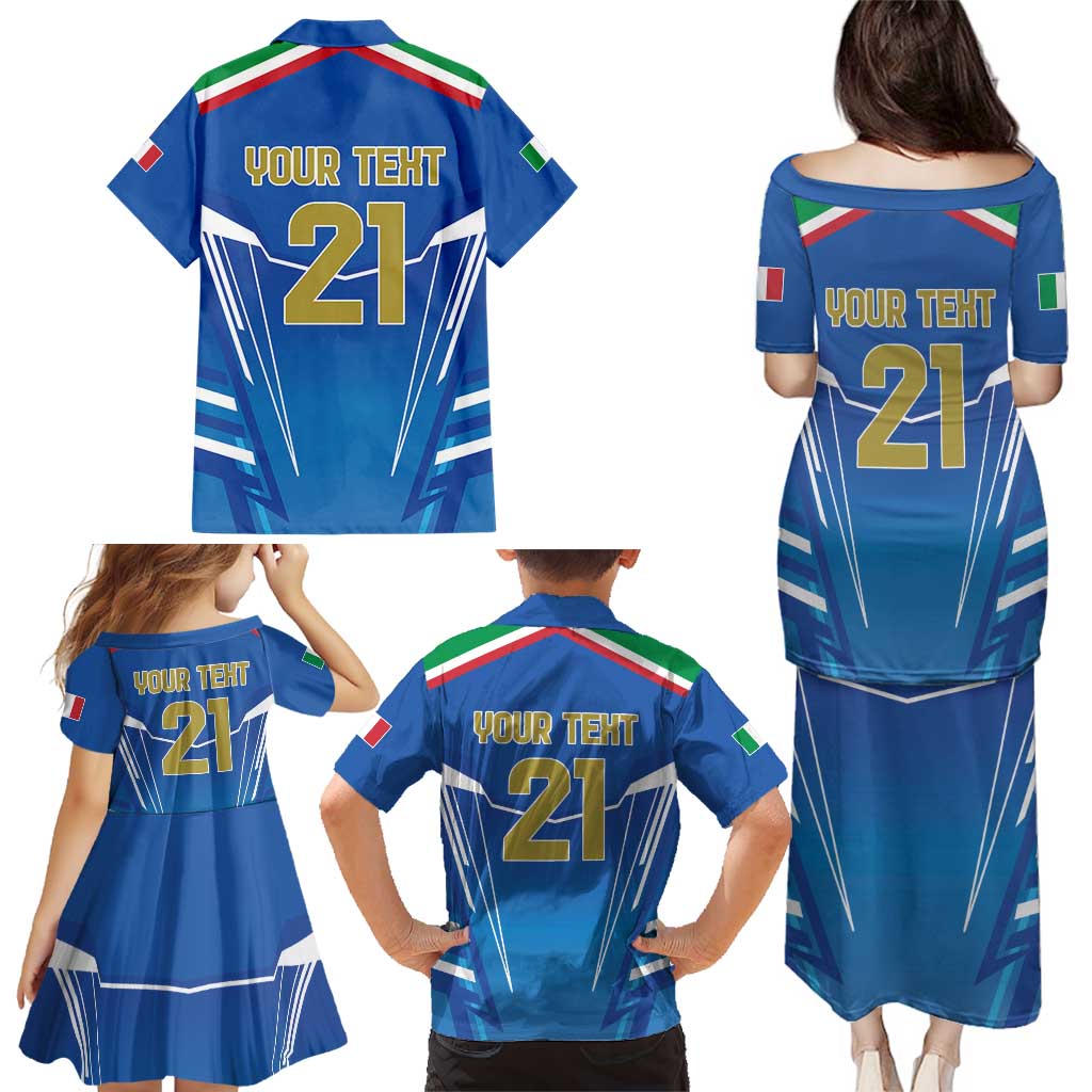 Italy Rugby Custom Family Matching Puletasi and Hawaiian Shirt Italian Wolf Mascot Go Gli Azzurri