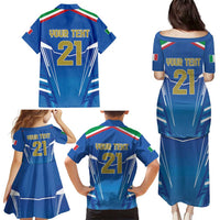 Italy Rugby Custom Family Matching Puletasi and Hawaiian Shirt Italian Wolf Mascot Go Gli Azzurri