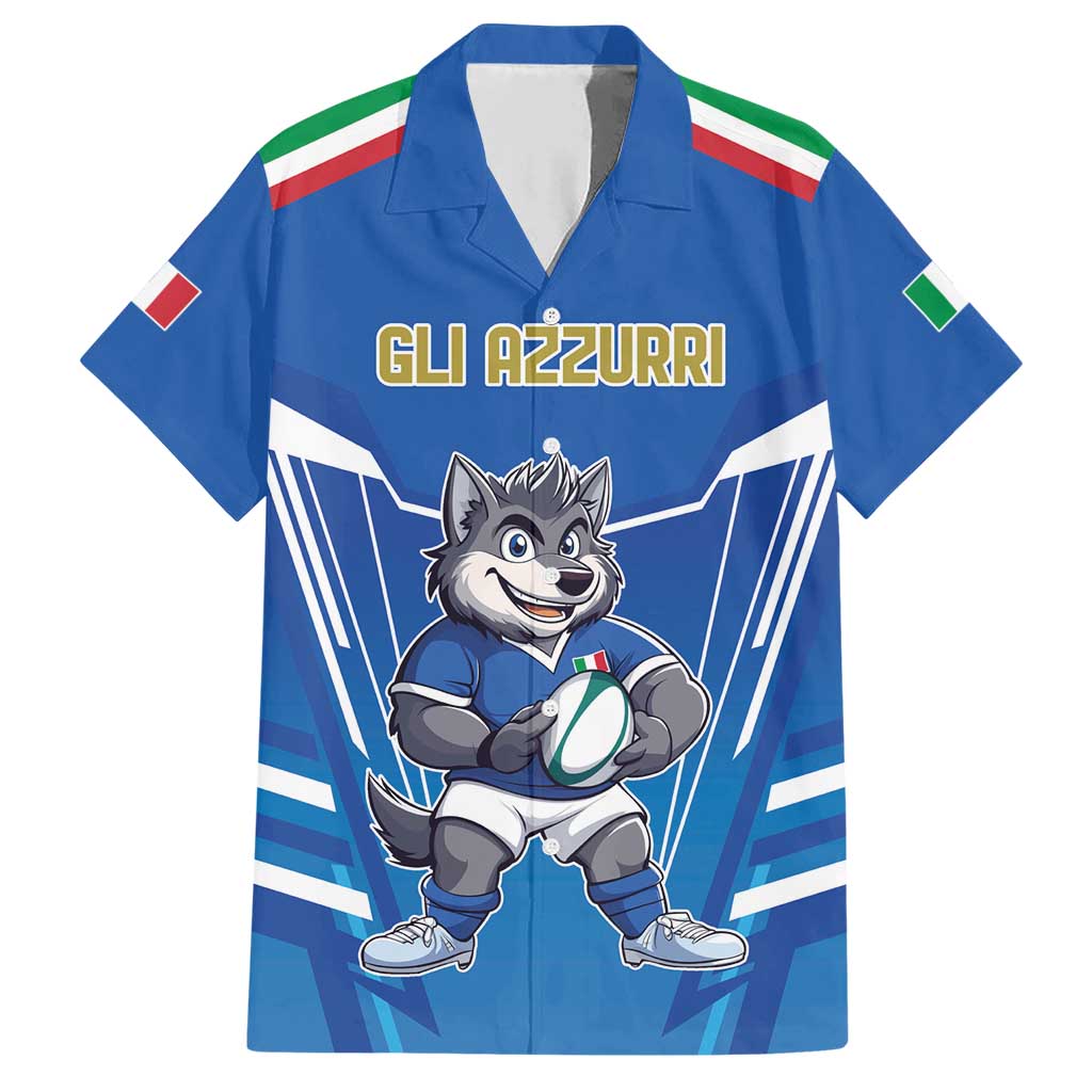 Italy Rugby Custom Family Matching Short Sleeve Bodycon Dress and Hawaiian Shirt Italian Wolf Mascot Go Gli Azzurri