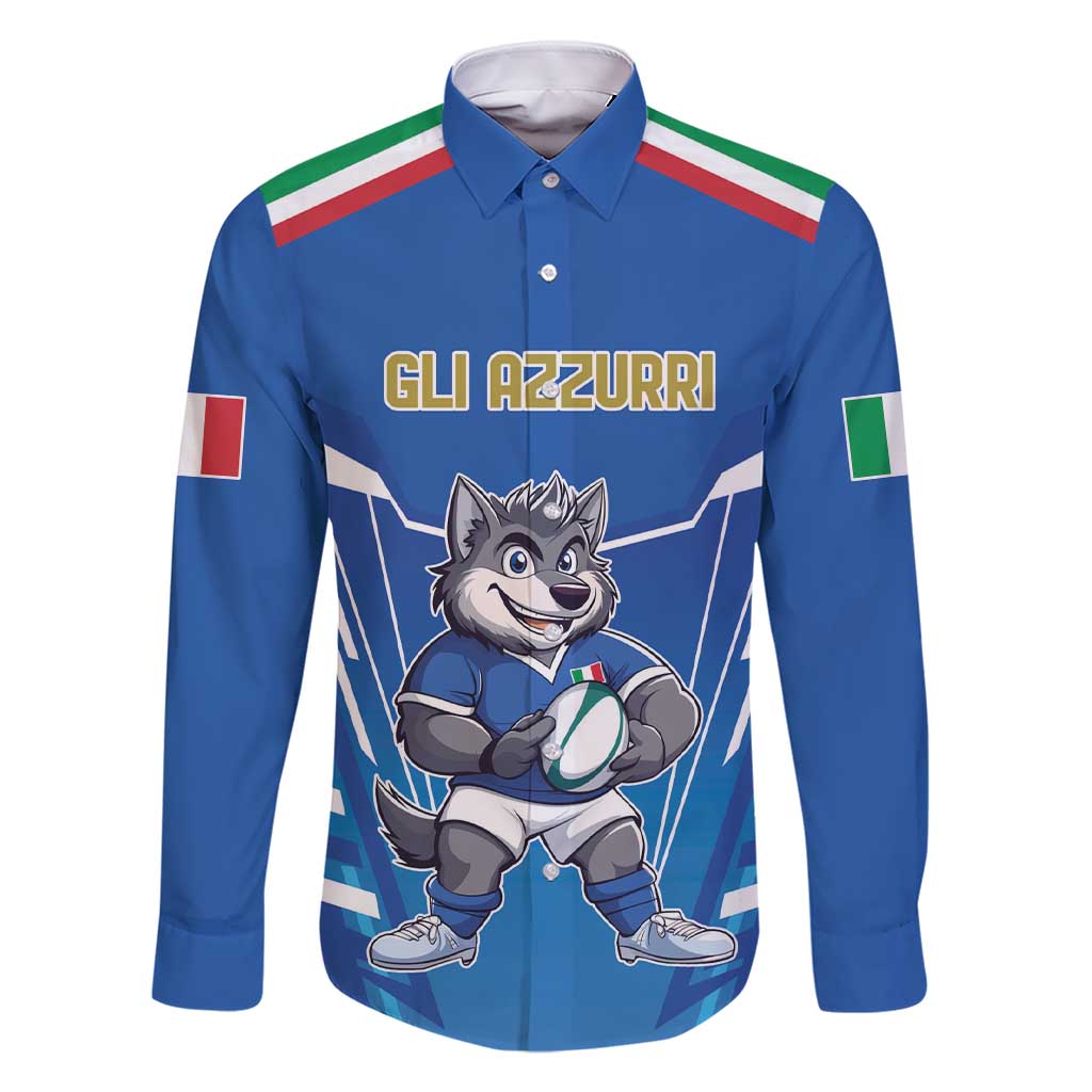 Italy Rugby Custom Family Matching Short Sleeve Bodycon Dress and Hawaiian Shirt Italian Wolf Mascot Go Gli Azzurri