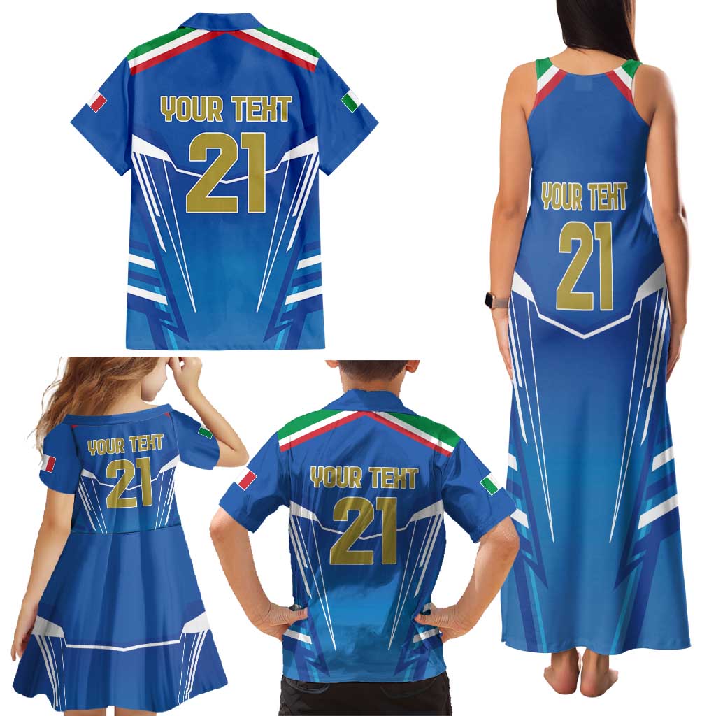 Italy Rugby Custom Family Matching Tank Maxi Dress and Hawaiian Shirt Italian Wolf Mascot Go Gli Azzurri