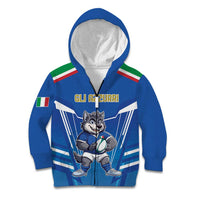 Italy Rugby Custom Kid Hoodie Italian Wolf Mascot Go Gli Azzurri