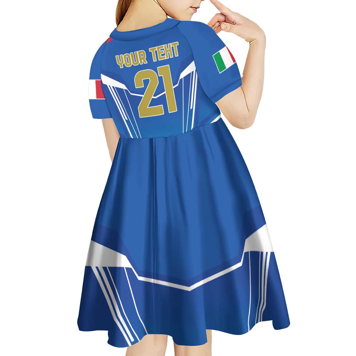 Italy Rugby Custom Kid Short Sleeve Dress Italian Wolf Mascot Go Gli Azzurri