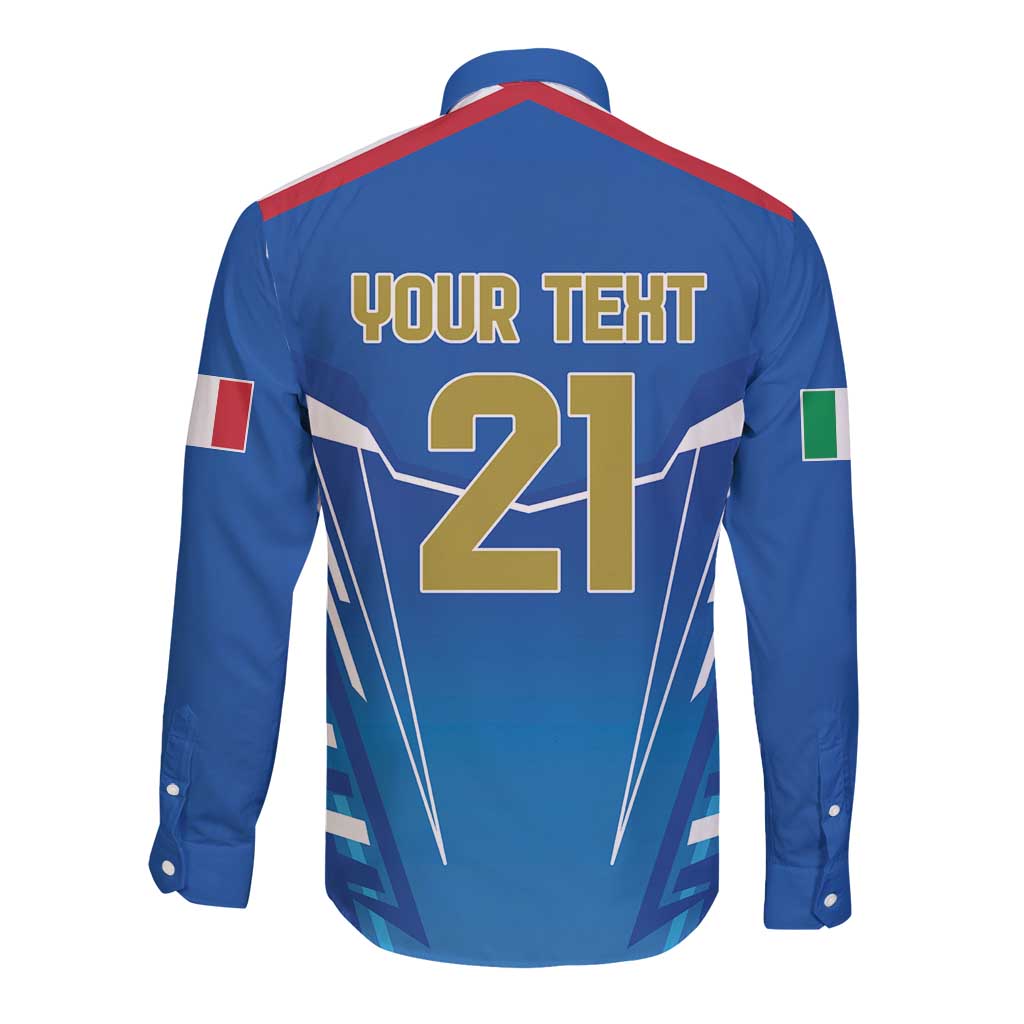Italy Rugby Custom Long Sleeve Button Shirt Italian Wolf Mascot Go Gli Azzurri