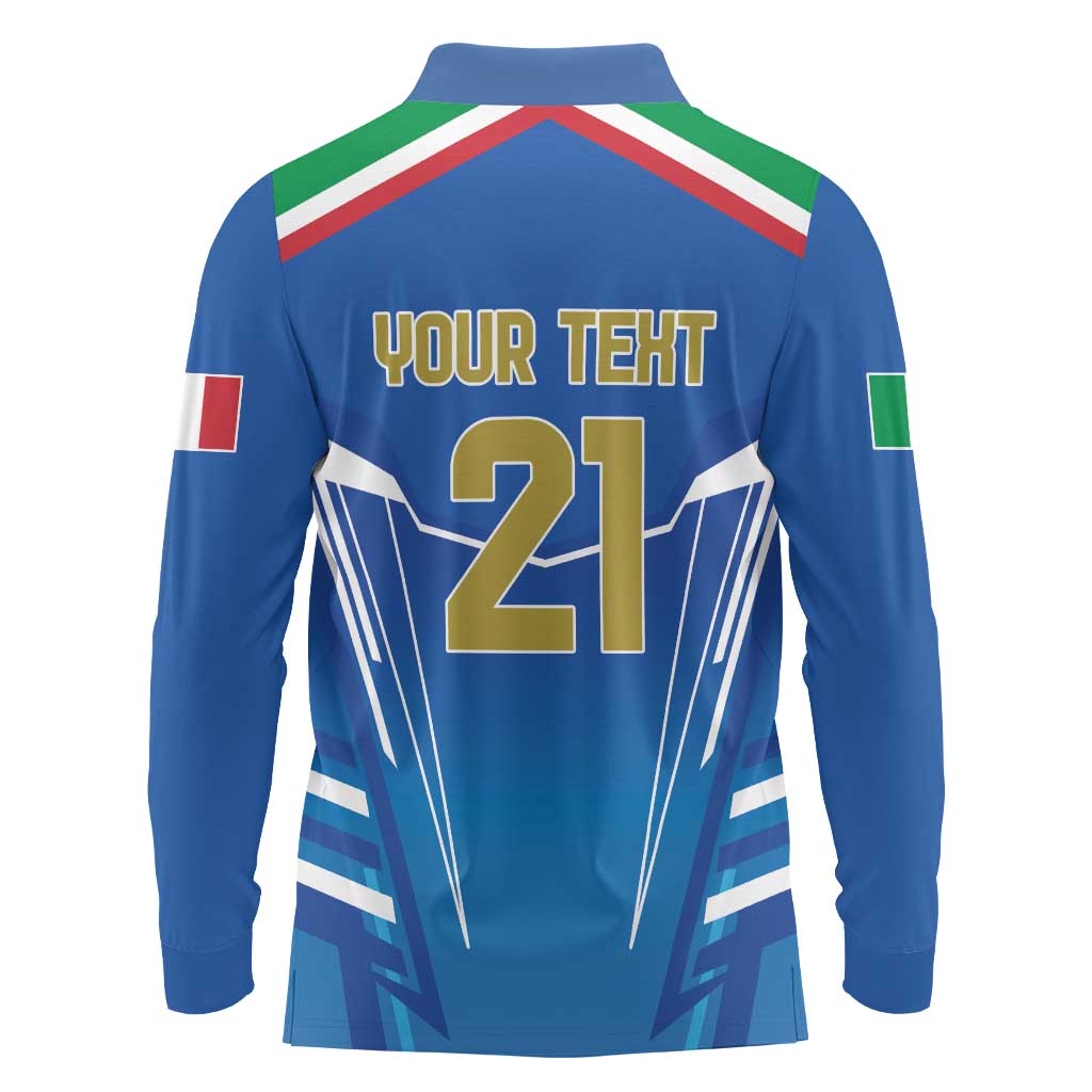 Italy Rugby Custom Long Sleeve Polo Shirt Italian Wolf Mascot Go Gli Azzurri
