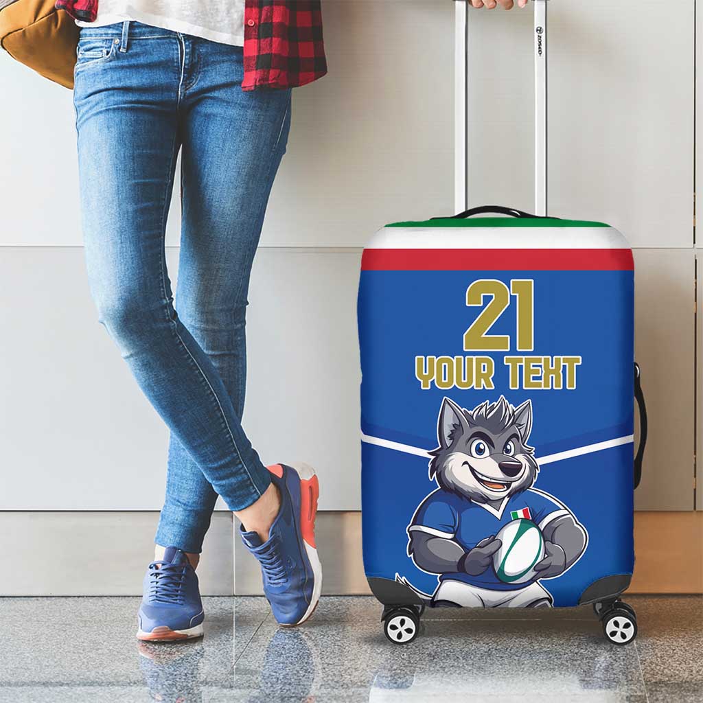 Italy Rugby Custom Luggage Cover Italian Wolf Mascot Go Gli Azzurri