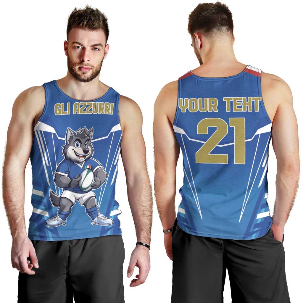 Italy Rugby Custom Men Tank Top Italian Wolf Mascot Go Gli Azzurri
