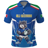 Italy Rugby Custom Polo Shirt Italian Wolf Mascot Go Gli Azzurri