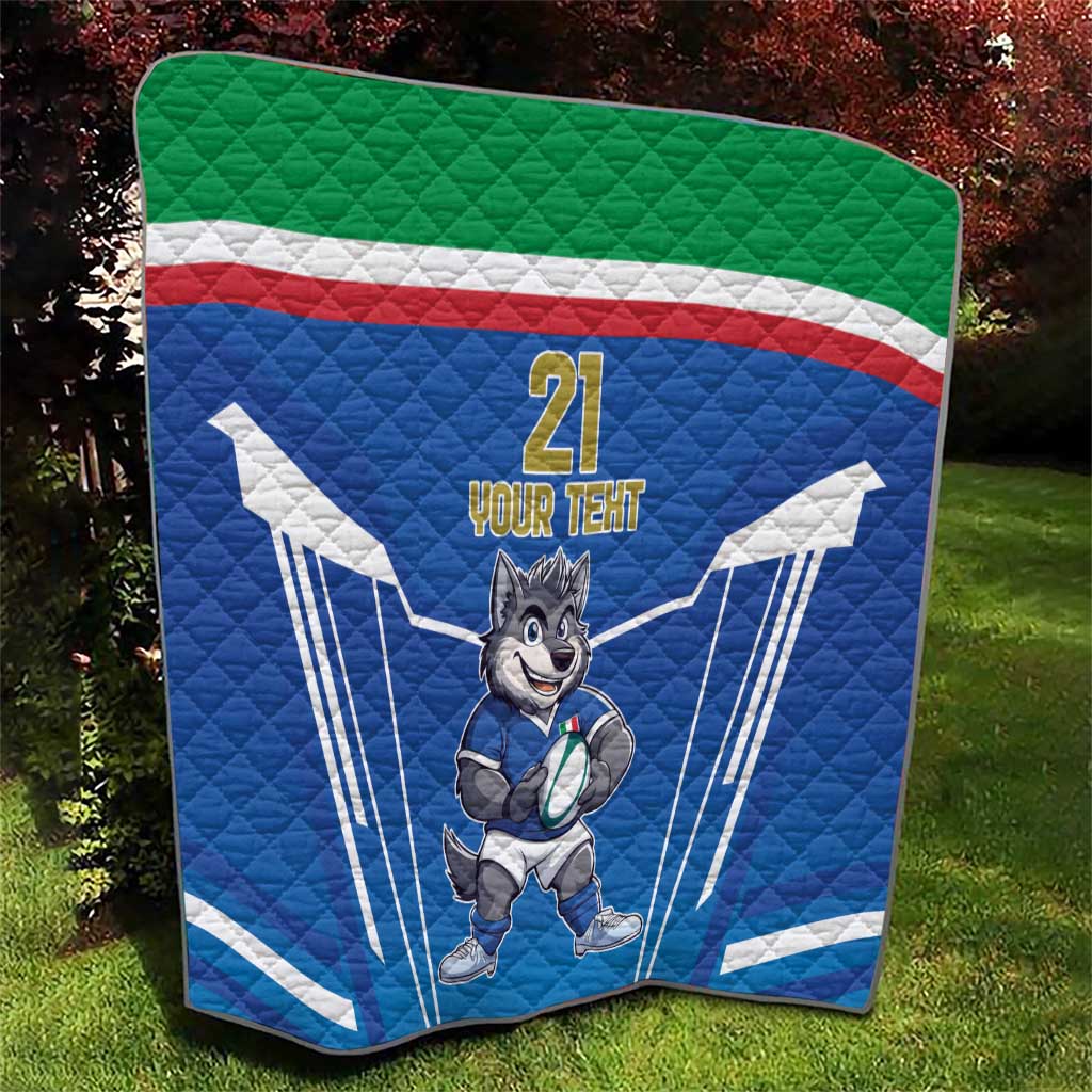 Italy Rugby Custom Quilt Italian Wolf Mascot Go Gli Azzurri