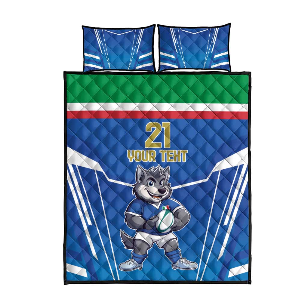 Italy Rugby Custom Quilt Bed Set Italian Wolf Mascot Go Gli Azzurri