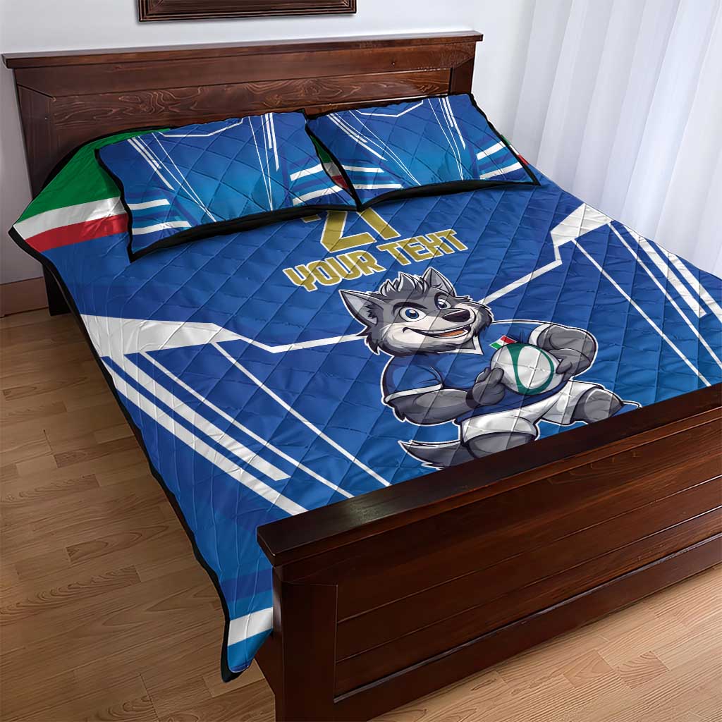 Italy Rugby Custom Quilt Bed Set Italian Wolf Mascot Go Gli Azzurri