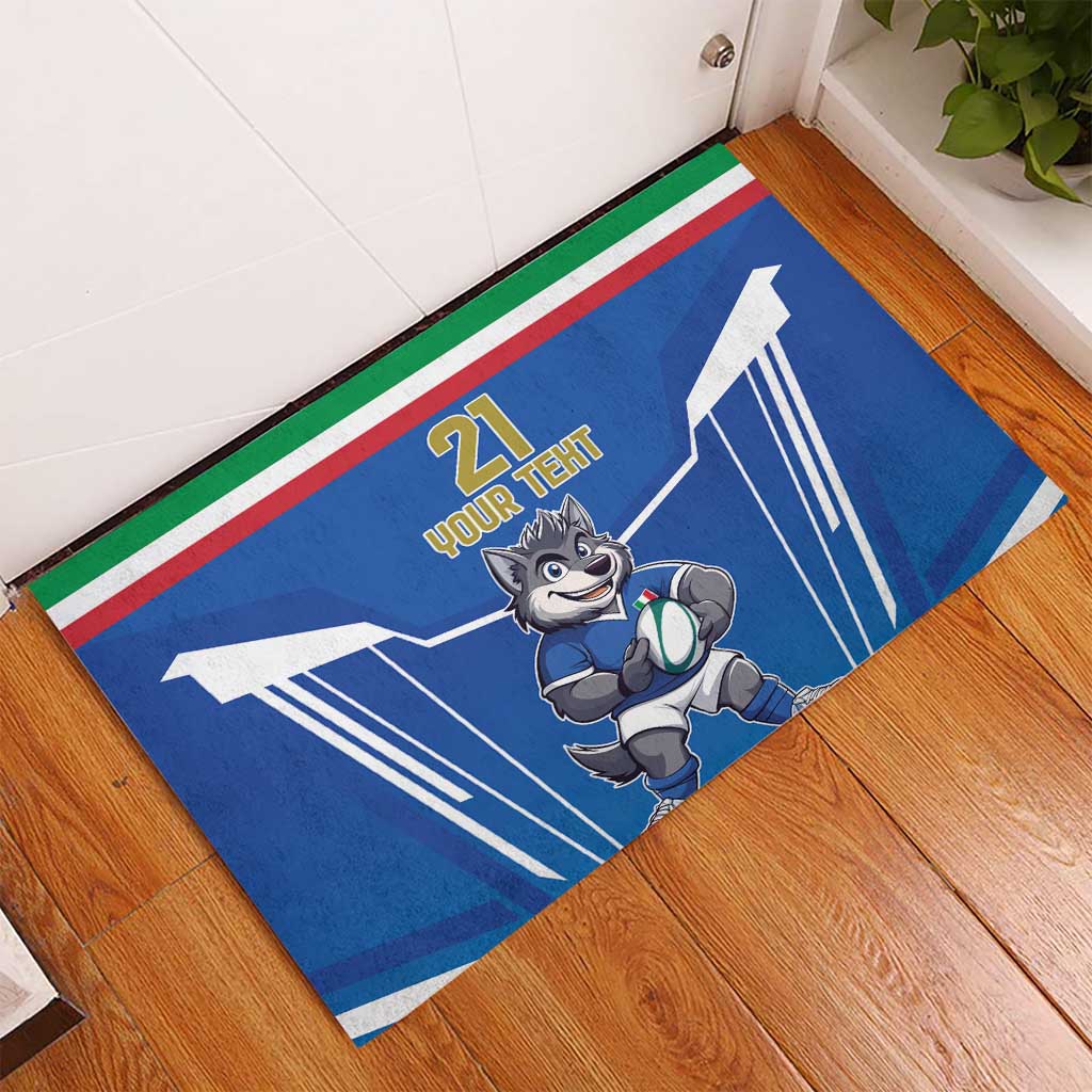 Italy Rugby Custom Rubber Doormat Italian Wolf Mascot Go Gli Azzurri